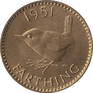 British farthing, reverse showing a wren